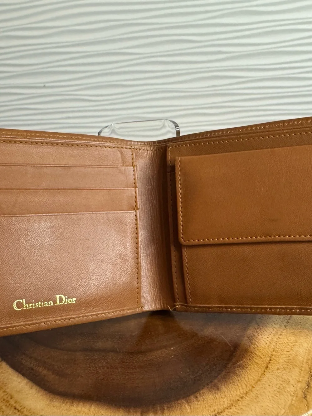 Vintage Christian Dior 1970s Men's Bifold Black and Brown w Canvas and Leather.